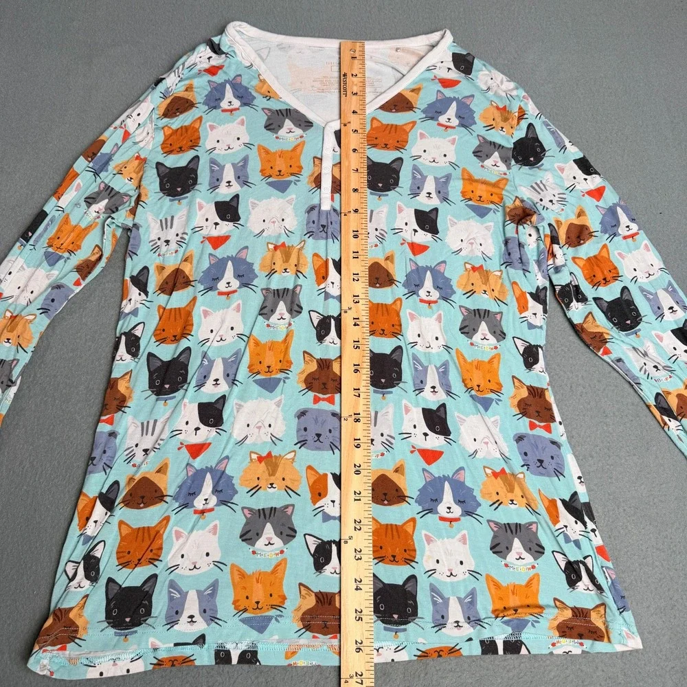 Little Sleepies Cool Cats Bamboo Viscose Pajama Set Womens Medium Blue Henley LS - Picture 6 of 13